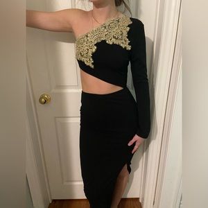 Black and Gold Lace Maxi Dress